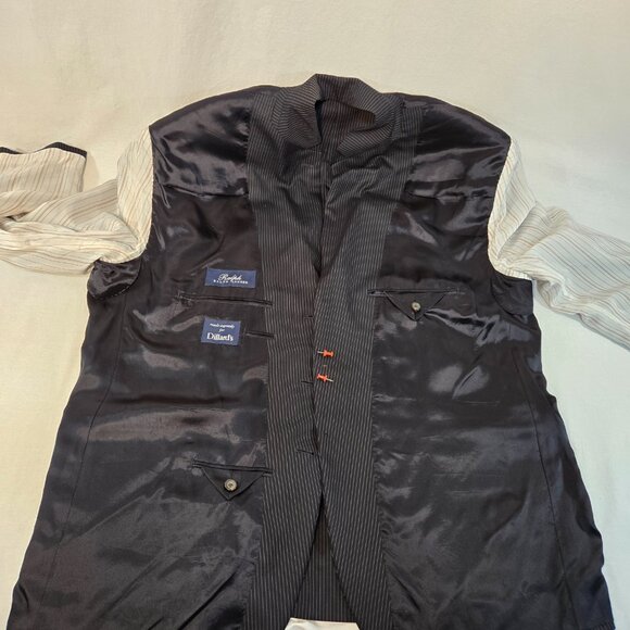 RALPH LAUREN Dillard's BLACK 100% Wool WHITE Pinstripe Blazer Men's Size 50R. - Picture 12 of 17